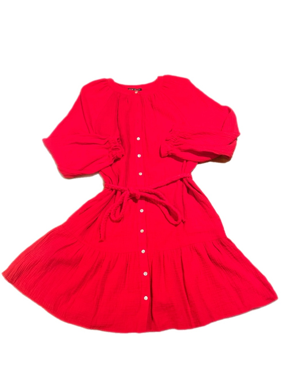 Bright Red Button-Front Casual Dress with Tie Waist Women’s Size Small NWT